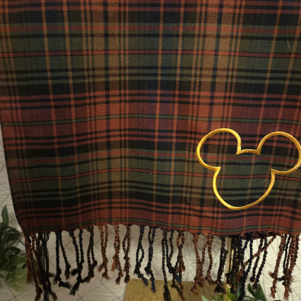 Disney Parks Mickey Plaid Scarf Fringe Tartan Shawl Wrap Official Disney - Picture 4 of 8